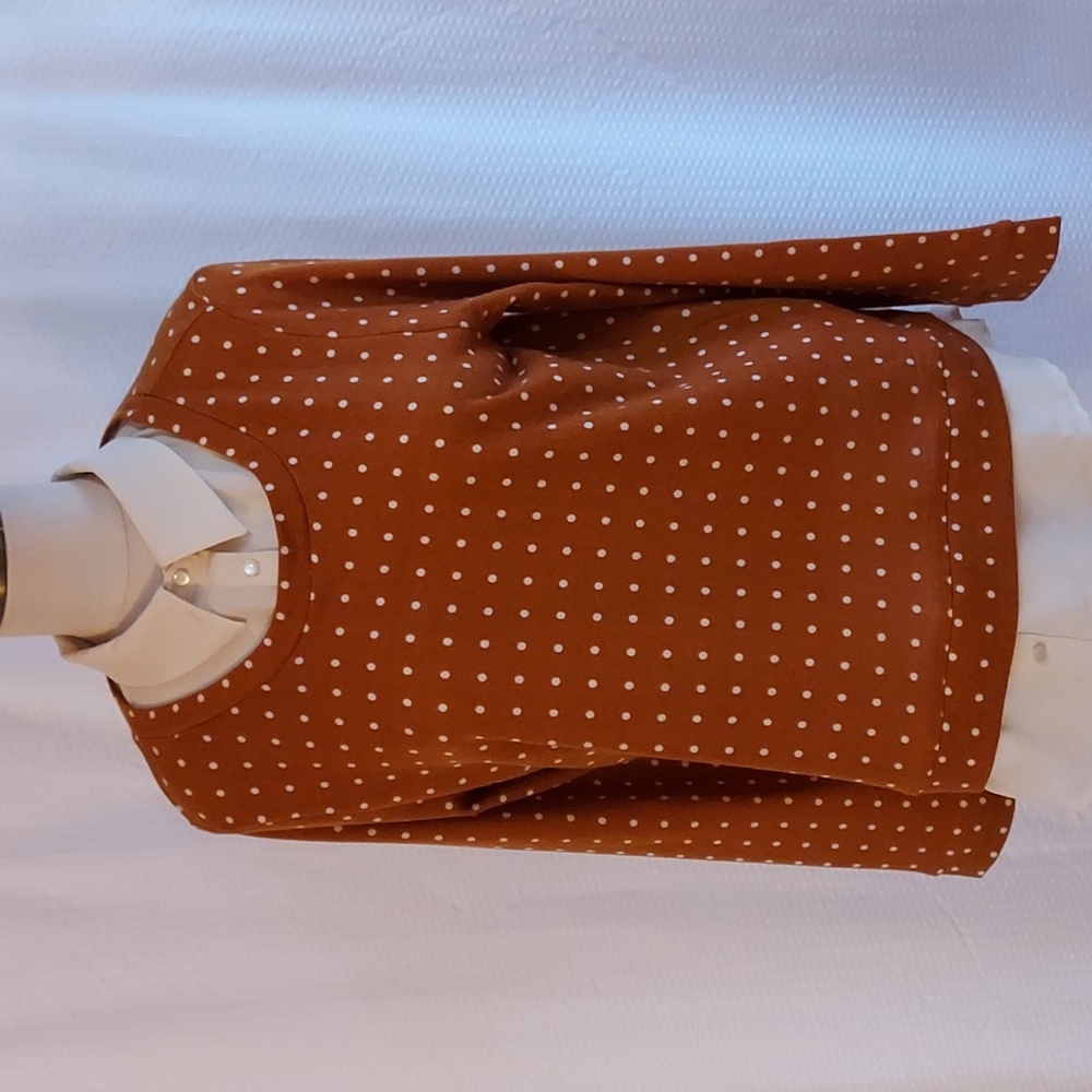 Faith and Joy Women's Top Sweater Blouse Pumpkin Orange Cream Polka Dots Size L